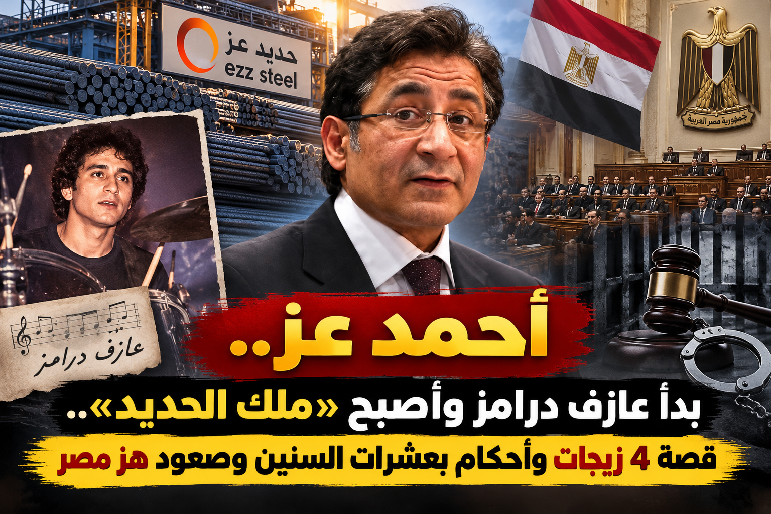 من عازف درامز إلى «ملك الحديد».. قصة أحمد عز وزيجاته والسجن وصعوده المثير في عصر مبارك